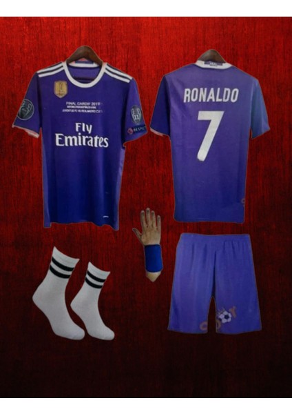Ronaldo Mor Çocuk Forma Takımı T-Şort Şort ve Çorap