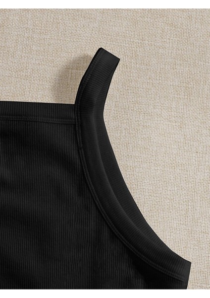 Düz Yaka Askılı Siyah Renk Fitilli Crop Top Büstiyer modelleri