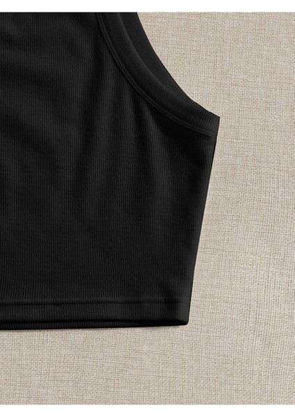 Düz Yaka Askılı Siyah Renk Fitilli Crop Top Büstiyer fırsatları