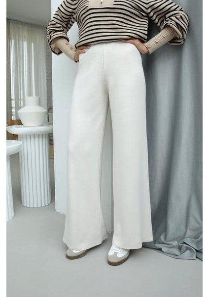 Asel Fashion Triko Pantolon Çelik Örme Ekru