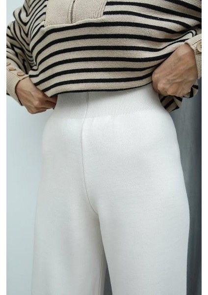 Asel Fashion Triko Pantolon Çelik Örme Ekru