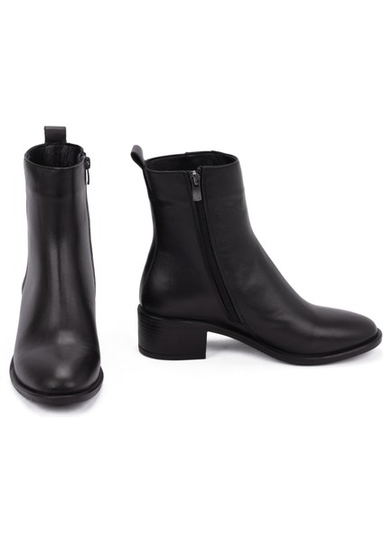 Kadın Deri Alçak Topuklu Fermuarlı Günlük Bot