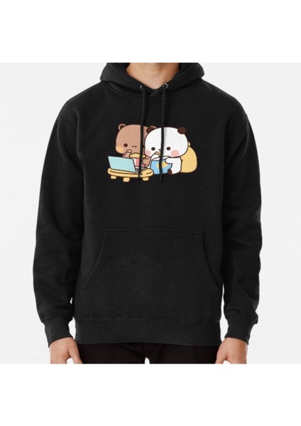 Dudu Bear And Bubu Panda Watching Movie Together Baskılı Sweatshirt