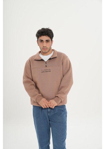 Unisex Pamuklu Içi Polarlı Yarım Fermuarlı Sweathirt modelleri