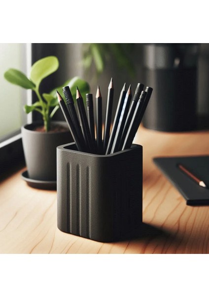 Kare Kalem Kutusu 10 cm Şık Dekoratif Antrasit Ofis Için Hediyelik Eşya
