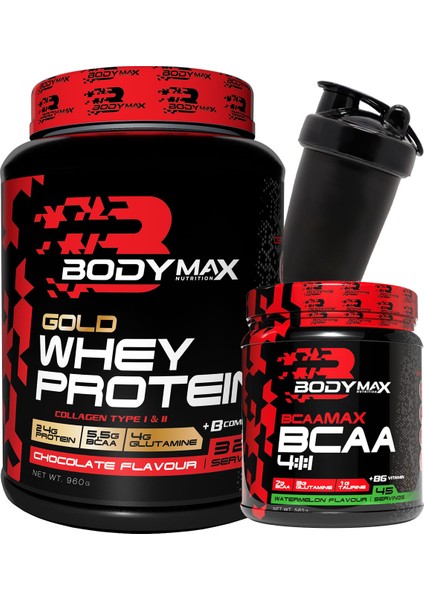 Gold Whey Protein Tozu 960 gr Çikolatalı + Bcaamax Bcaa 585 gr Karpuzlu + Shaker Hediyeli
