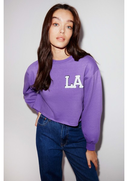 Clara Kadın Hafif Dökümlü Yakası Dantelli Askılı Büyük Beden Mor Sweatshirt fiyatları