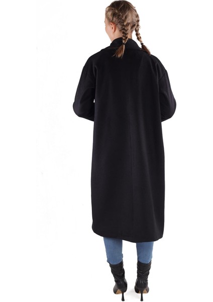 3025A Çift Düğme Cepli Uzun Kaban Siyah indirimleri