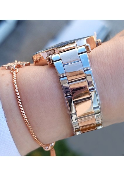 Kesme Camlı 33 mm Rose Gold/metalik Şık Kadın Kol Saati, Zirkon Taşlı Bileklik Hediyeli fiyatları