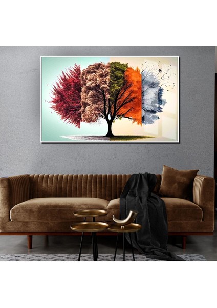 Rengarenk Hayat Ağacı Tablosu|Çerçeveli Temperli Cam Tablo Tekli Yatay
