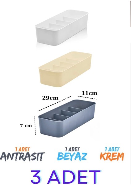 3 Adet 5 Bölmeli Çekmece Içi Düzenleyici Organizer Antrasit Gri fiyatları