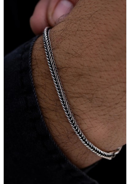 3mm Tilki Kuyruğu Oksitli 925 Gümüş • Işıklı Kutuda Sevgiliye • Eşe Erkek Bileklik fiyatları