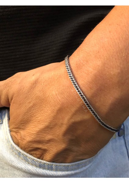 3mm Tilki Kuyruğu Oksitli 925 Gümüş • Işıklı Kutuda Sevgiliye • Eşe Erkek Bileklik fırsatları