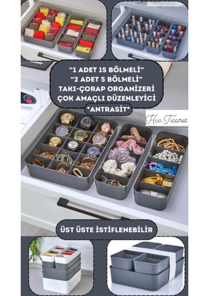 3 Parça Çekmece Içi Düzenleyici Organizer Set 1 Adet 15 Bölmeli Çekmece İçi Düzenleyici, 2 Adet 5 Bölmeli Çekmece İçi Düzenleyici