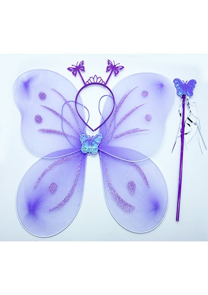 Lila Renk Kelebek Kanadı Tacı ve Sopası 50X37 cm