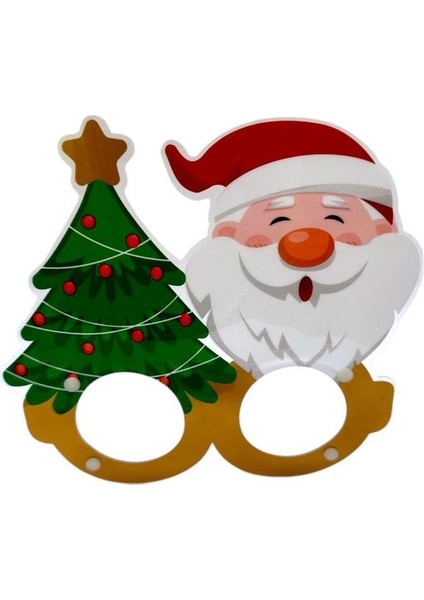 Yılbaşı Çam Ağaçlı Noel Babalı Gözlük Yılbaşı Parti Aksesuarı Altın
