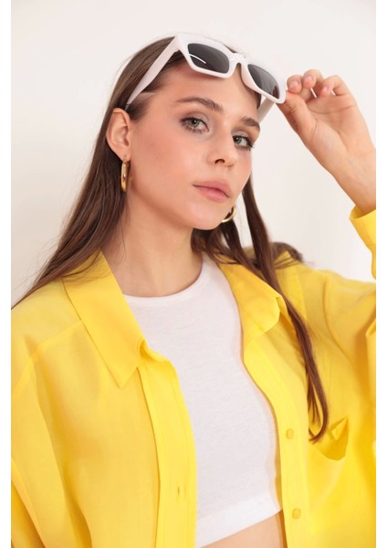 Modal Kumaş Oversize Kadın Gömlek-Sarı