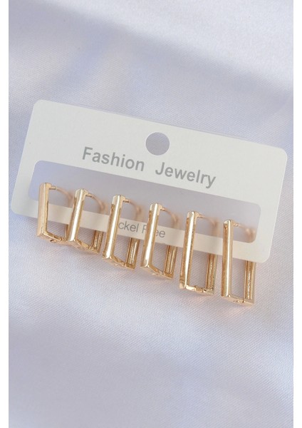 Pirinç Gold Renk Dikdörtgen Model Küpe Seti - TJ-BKP8994