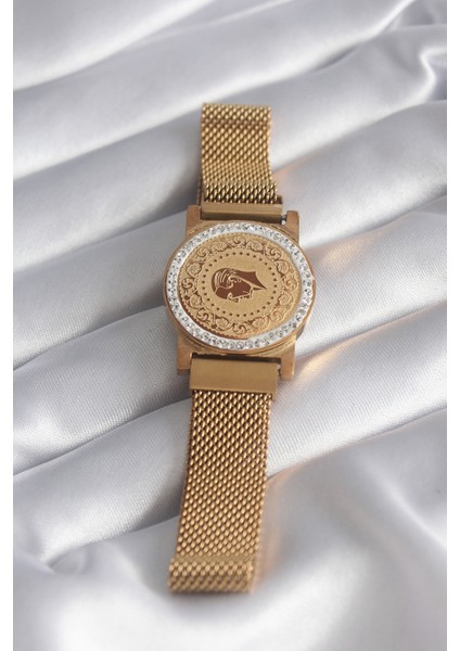 316L Çelik Gold Renk Mıknatıslı Hasır Zirkon Taşlı Çeyrek Altın Model Kadın Bileklik - TJ-BB5820