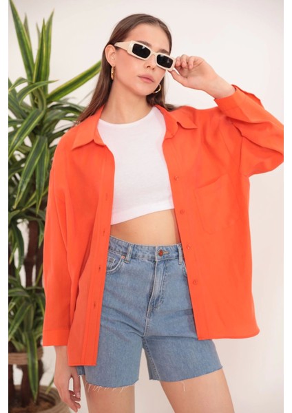 Modal Kumaş Oversize Kadın Gömlek-Oranj fiyatları