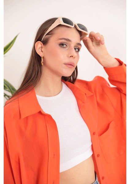 Modal Kumaş Oversize Kadın Gömlek-Oranj fırsatları