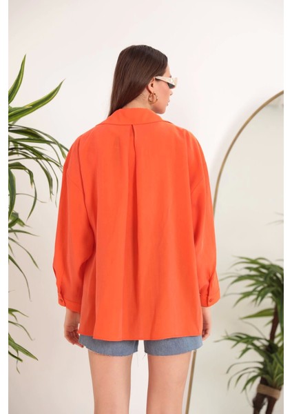 Modal Kumaş Oversize Kadın Gömlek-Oranj indirimleri