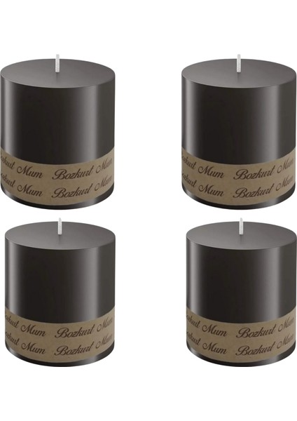 4'lü Siyah 7 x 7 cm Silindir Mum