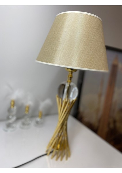 Misbah Burgu Abajur Masa Lambası Kristal Camlı Gold Kaplama, Lampshade indirimleri