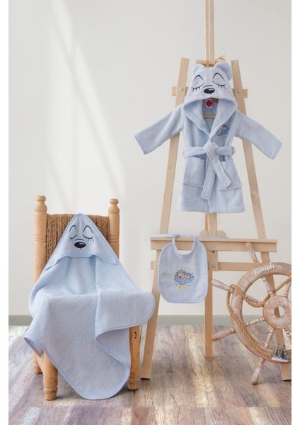 12 Bebek Bornoz Seti Bear Mavi