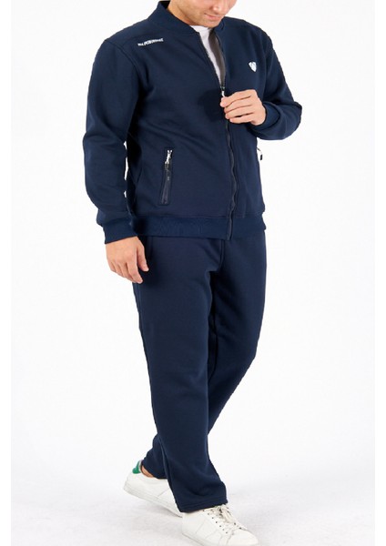 Erkek Indigo Bisiklet Yaka Düz Paça 3 Iplik Şardonlu Kışlık Büyük Beden Eşofman Takımı EDY5721B-İ