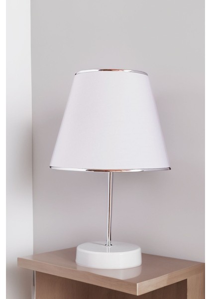 Kumaş Slim Abajur Masa Lambası Beyaz E98A 1 Modern 16-30 E27 Beyaz