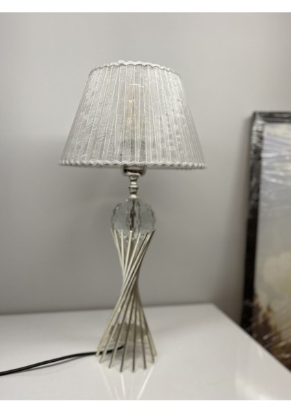 Misbah Burgu Abajur Masa Lambası Kesme Kristal Camlı Gümüş Renk Kaplama , Lampshade