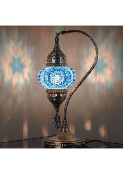 Türk Fas Mozaik Masa Başucu Lambası, El Işi, Deveboynu 40 cm