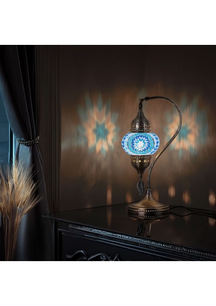 Türk Fas Mozaik Masa Başucu Lambası, El Işi, Deveboynu 40 cm modelleri