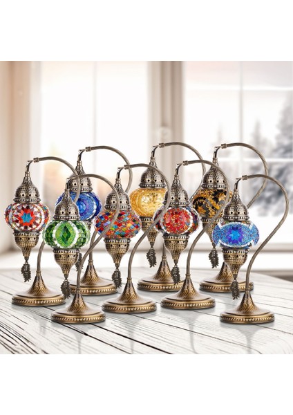 Türk Fas Mozaik Masa Başucu Lambası, El Işi, Deveboynu 40 cm indirimleri