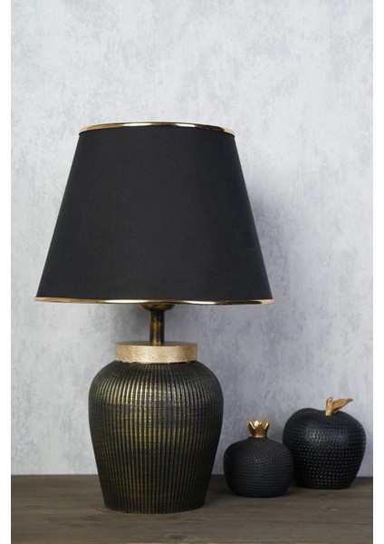 Lıgne Handmade Seramik Abajur Siyah Gold