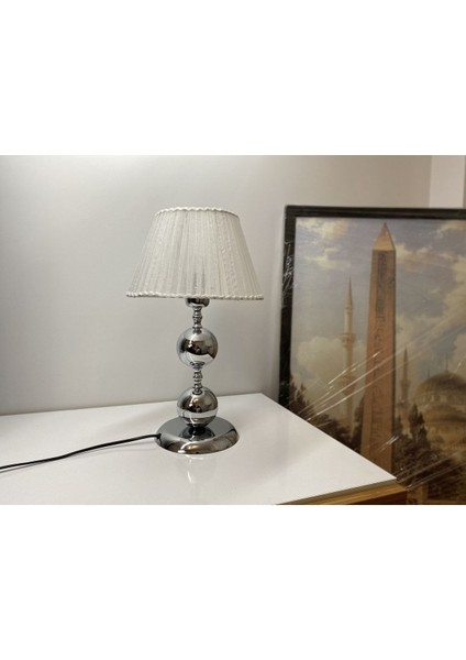 Munis Serisi E x clusive Gümüş Krom Kaplama Abajur, Stol Lampa, Abajur Masa Lambası, Örme Şapka fırsatları