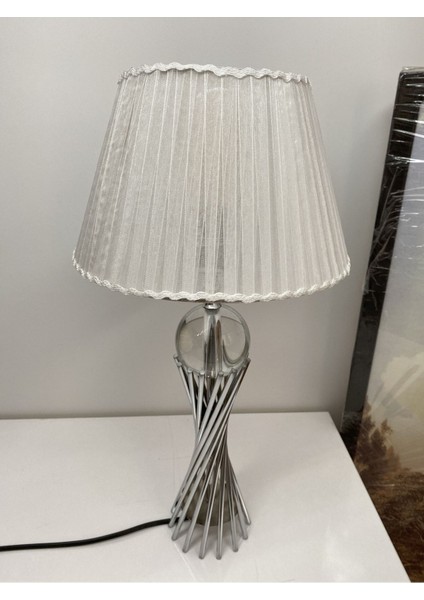 Misbah Burgu Abajur "örme Şapka" Masa Lambası Kristal Camlı Krom Kaplama (Gümüş Renk) , Lampshade