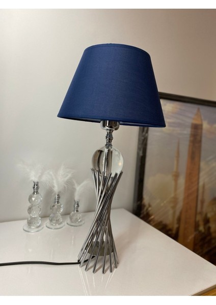 Misbah Burgu Abajur Masa Lambası Kristal Camlı Krom Kaplama (Gümüş Renk) , Lampshade