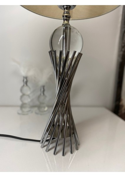 Misbah Burgu Abajur Masa Lambası Kristal Camlı Krom Kaplama (Gümüş Renk) , Lampshade fırsatları