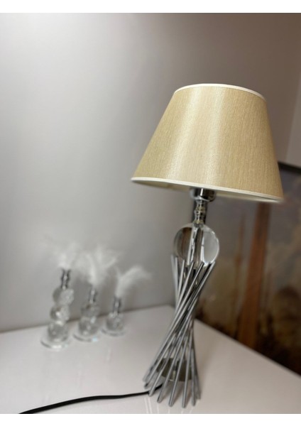 Misbah Burgu Abajur Masa Lambası Kristal Camlı Krom Kaplama (Gümüş Renk) , Lampshade indirimleri