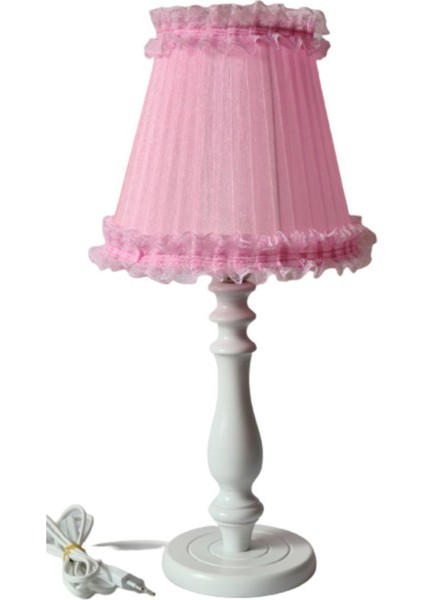 Pembe Fırfırlı Beyaz Ahşap Ayaklı Yatak Odası Abajuru Çocuk Odası Abajur