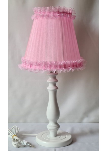 Pembe Fırfırlı Beyaz Ahşap Ayaklı Yatak Odası Abajuru Çocuk Odası Abajur fırsatları