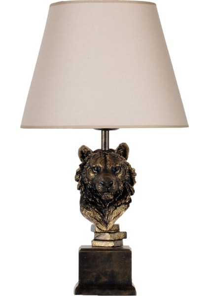 Modern Dizayn Aslan Abajur Gold Bej