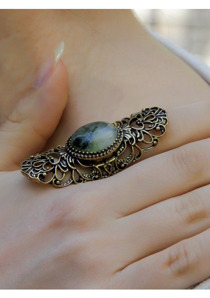 Doğal Taş Prehnit Doğal Taşlı Antik Ayarlanabilir Kadın Yüzük EUY45PR fiyatları