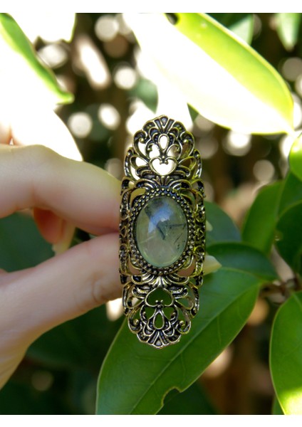 Doğal Taş Prehnit Doğal Taşlı Antik Ayarlanabilir Kadın Yüzük EUY45PR modelleri