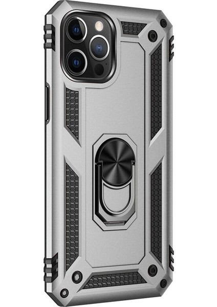 Apple iPhone 12 Pro Max 6.7'' Yüzüklü Tank Kılıf Gümüş