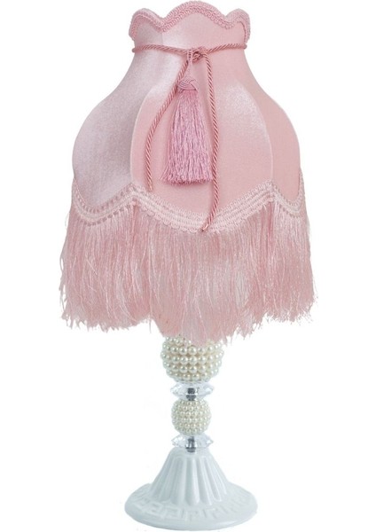 Kadife Kaplı Halat Dekorlu Pudra Pembe Vintage Abajur AB012245
