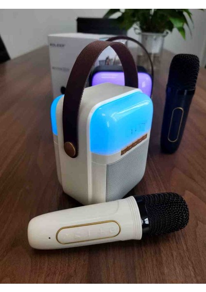 Karaoke Hoparlör Şarjlı Kablosuz Mikrofonlu Yüksek Sesli Renkli Rgb Işıklı Bluetooth Hoparlör