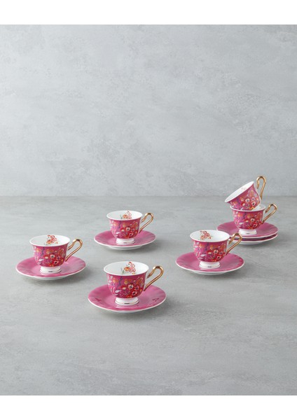 English Home Miranda Garden New Bone China 12 Parça 6 Kişilik Kahve Fincan Takımı 90 ml Pembe